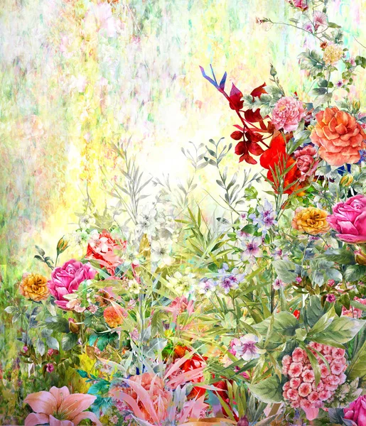 Peinture Aquarelle Abstraite Fleurs Colorées Printemps Multicolore — Photo