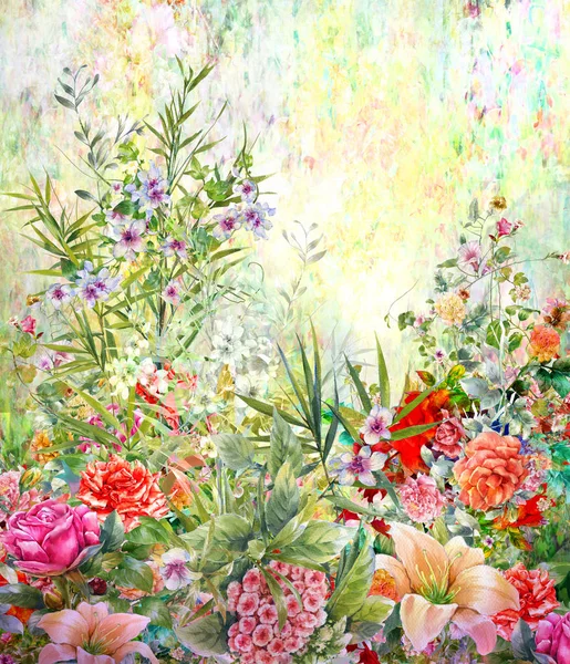 Peinture Aquarelle Abstraite Fleurs Colorées Printemps Multicolore — Photo