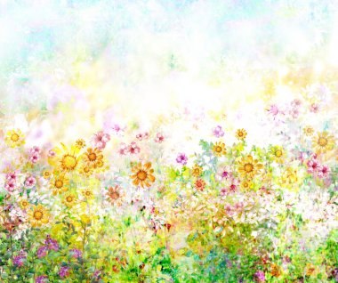 Soyut renkli çiçekler suluboya resim. Bahar çok renkli