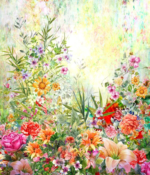 Peinture Aquarelle Abstraite Fleurs Colorées Printemps Multicolore — Photo