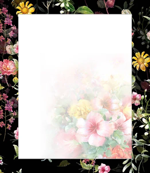 Beyaz Arkaplanda Yaprakların Çiçeklerin Suluboya Resmi — Stok fotoğraf