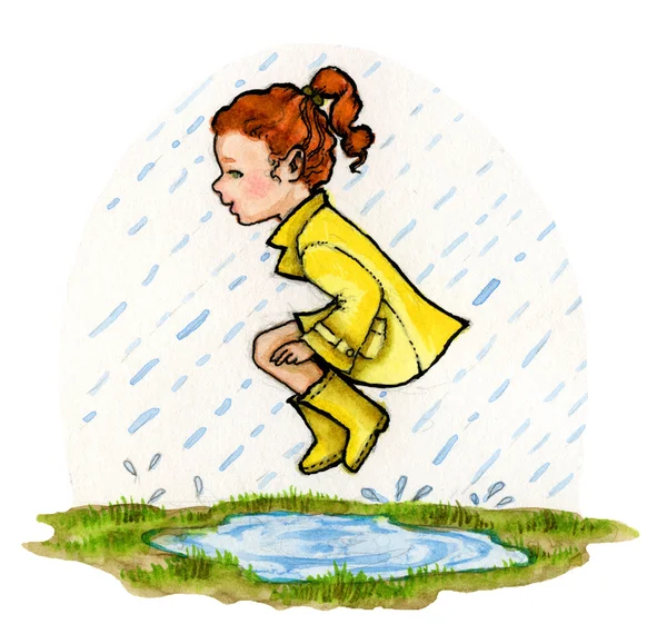 Rainy Day Puddle Girl — Stock Photo, Image