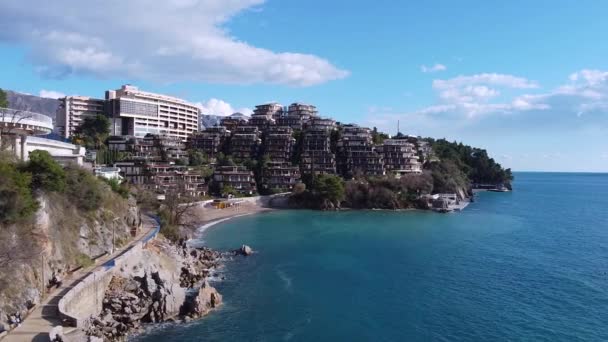 Panorama incredibile vista aerea della città di Budva, Montenegro. s — Video Stock