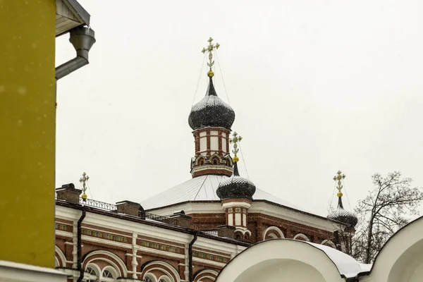 Dôme Église Orthodoxe Lors Une Chute Neige Détail Architectural Une — Photo