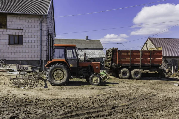 Agricultural Machinery Equipment Tractor Harrow Cultivating Plowed Land Yard Dairy — Stock Photo, Image