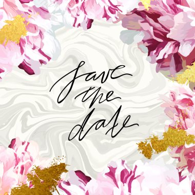 Trendy mermer ve Şakayık davet şablonu