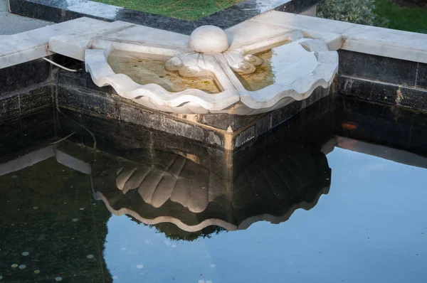 Reflection of sculpture shell with a pearl in the water — Stock Photo, Image