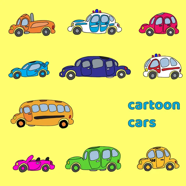 Ręcznie rysowane prosty rysunek samochodów zestaw — Wektor stockowy