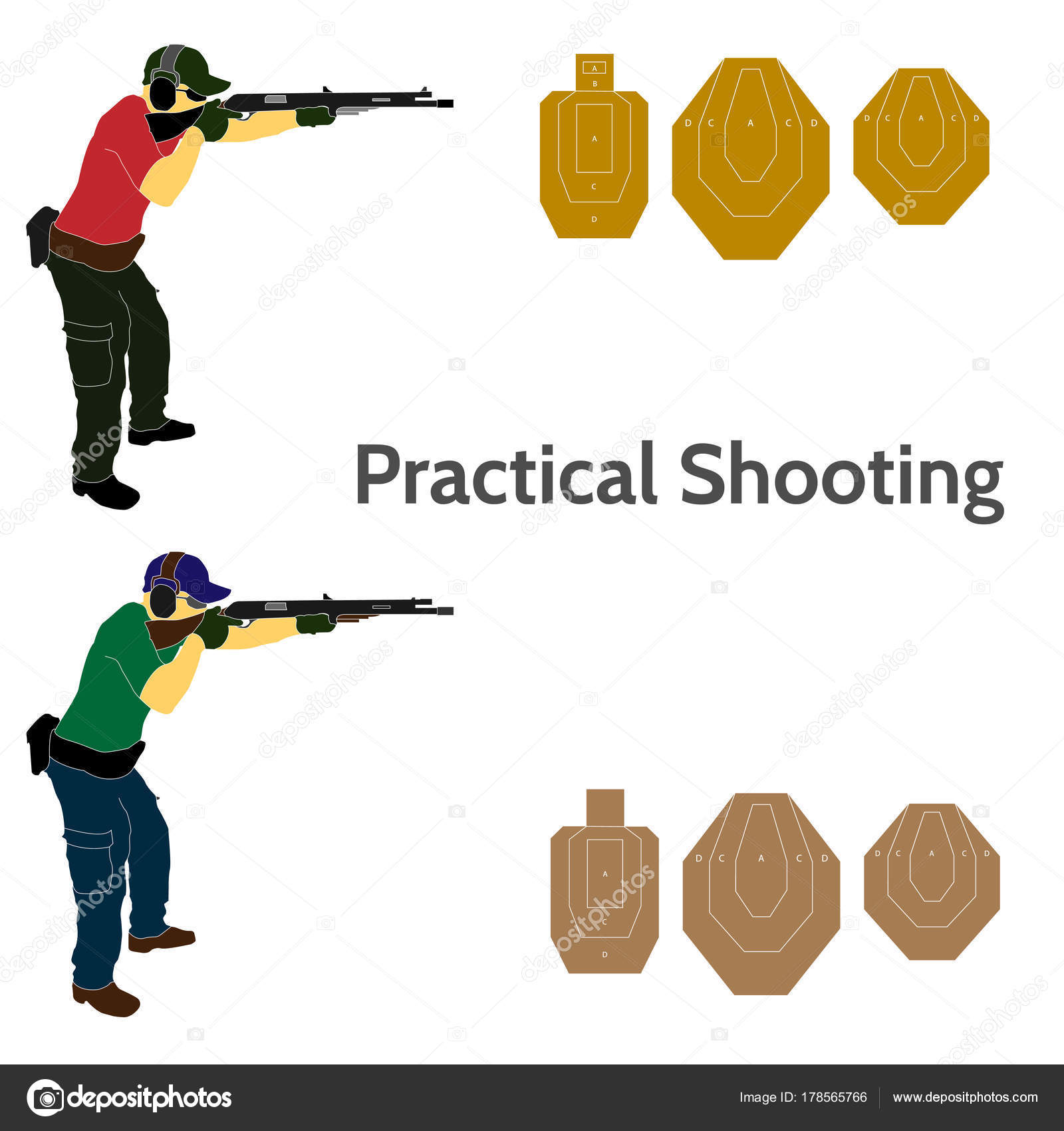 Practical shooting man and rifle targets illustration Stock Vector