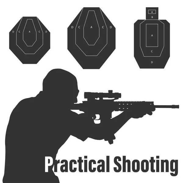 Ilustración práctica de objetivos de tiro al hombre y rifle — Vector de stock