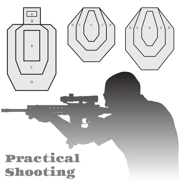 Ilustración práctica de objetivos de tiro al hombre y rifle — Vector de stock