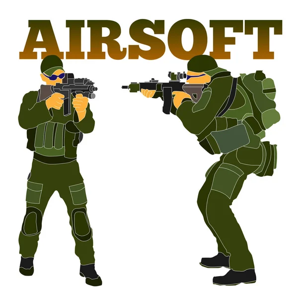 Jugador de Airsoft en equipo táctico dibujado a mano Ilustración — Vector de stock