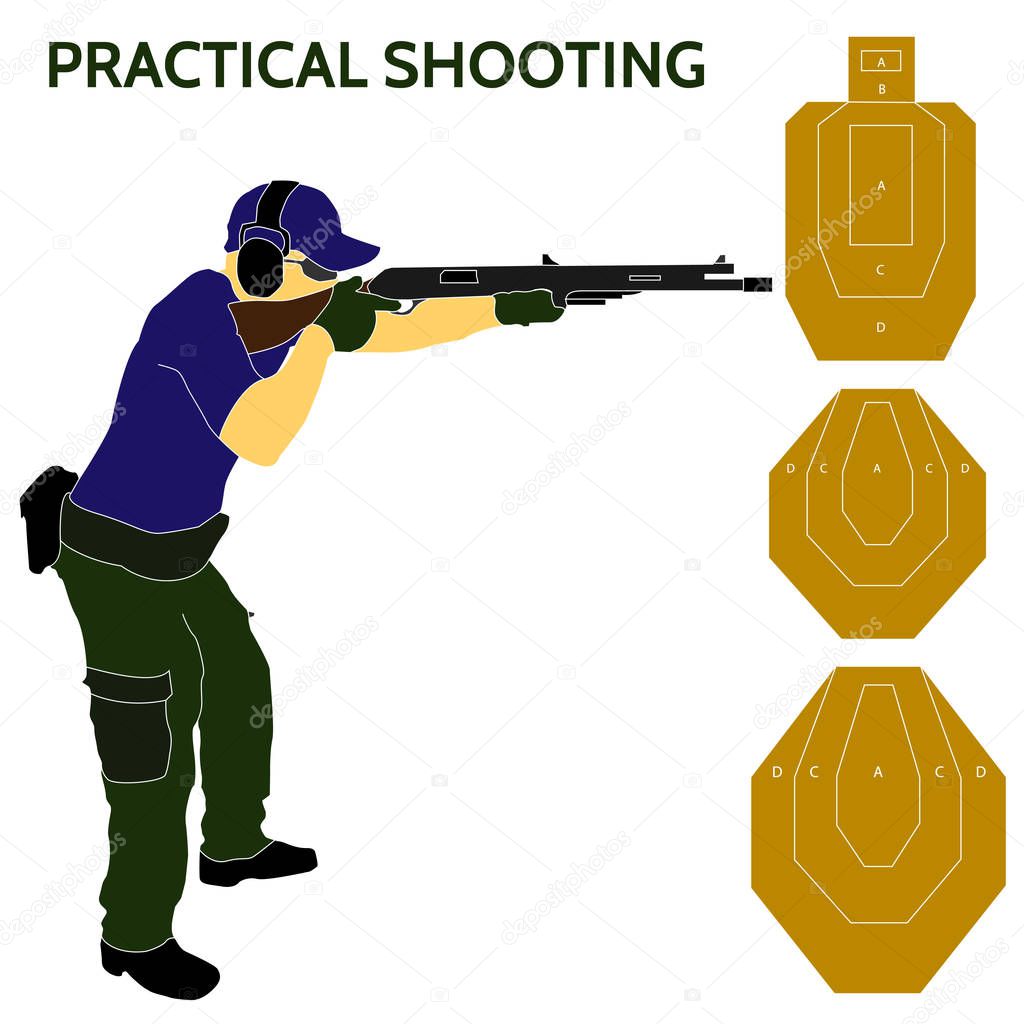 Practical shooting man and rifle targets illustration