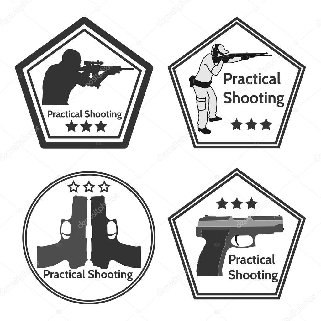 Practical shooting man aiming the rifle at the firing range and three kinds of rifle targets. Will be perfect for logo, banner, poster, postcard.