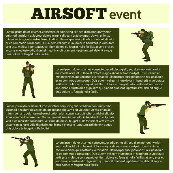 Airsoft player v taktické vybavení ručně kreslené ilustrace — Stockový vektor