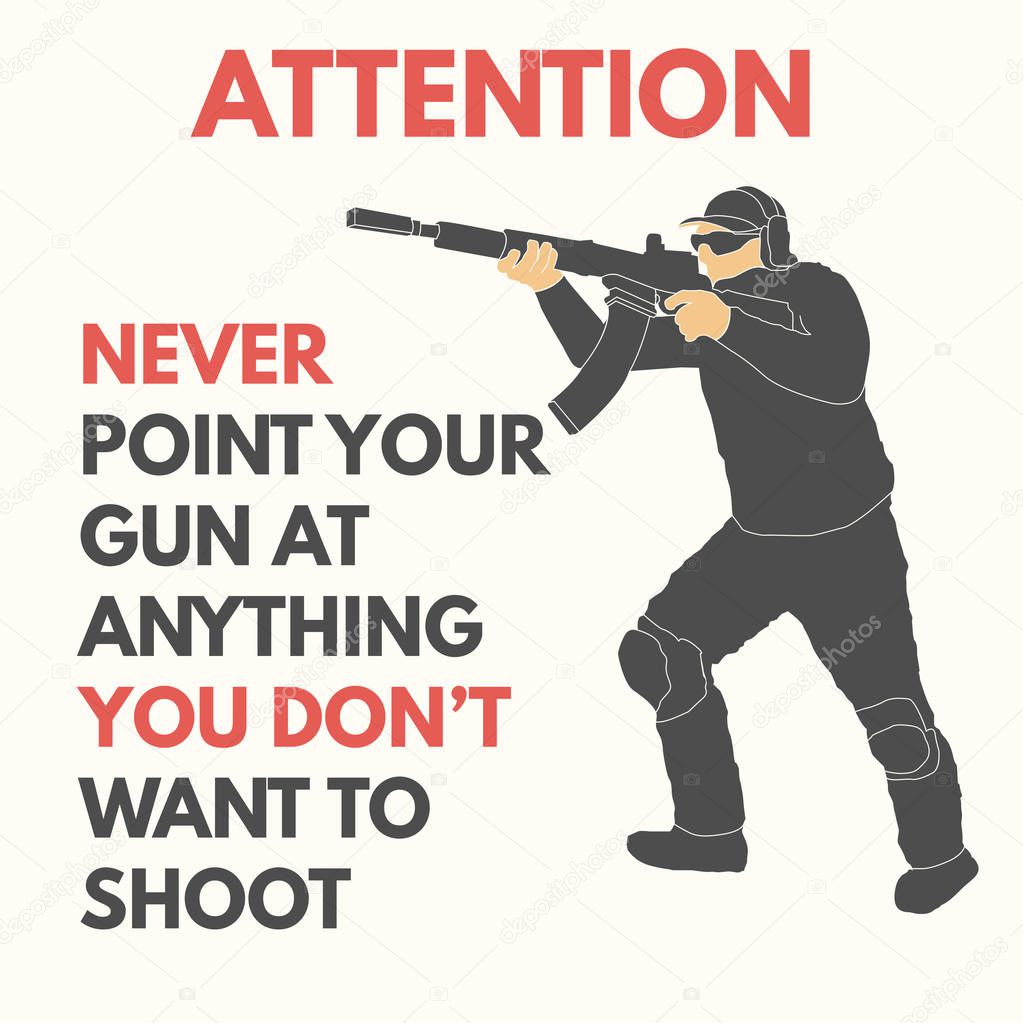Practical shooting safety rules vector illustration will be use for web, textile, banners, tickets, postcards.