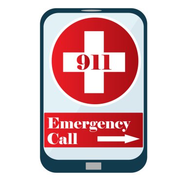 911, acil durum çağrı işareti. Ambulans araba cep telefonu tıbbi acil vektör çizim ile diyoruz.