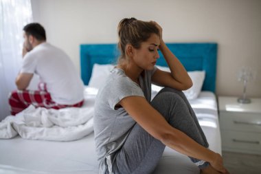 Unhappy Married Couple and Sexual Problems Concept. Frustrated Man and Woman Not Talking Feeling Offended or Stubborn. Concept of Impotence. Man Have Problems.