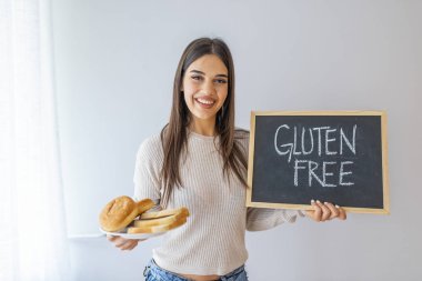 Glütensiz Sağlıklı Yaşam Konsepti. Glüten intolerans konsepti. Glütensiz gıda Celiac Beslenme, diyet ve fitness ile sağlıklı yaşam tarzı konsepti, beslenme olguları