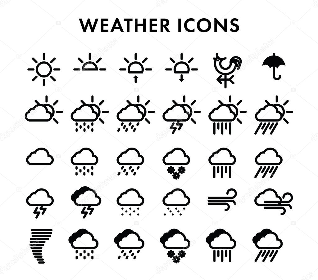 icons, weather, icon, set, symbol, web, climate, the sun, clouds, rain, hail, snow, lightning, storm, wind, umbrella, vane, bad weather, hurricane