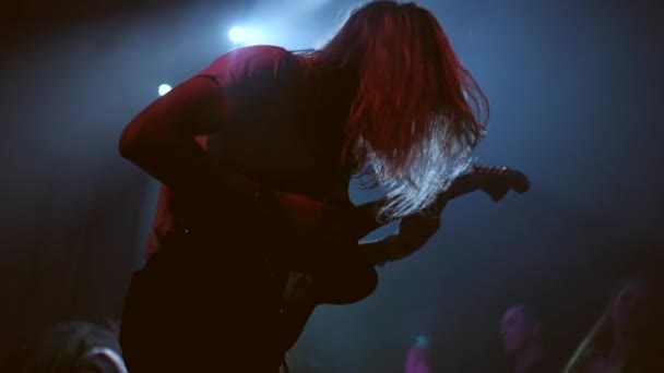 A Man With Long White Hair Playing the Guitar at the Concert, Hipster Guitarist Performs at a Rock Concert — Stock Video
