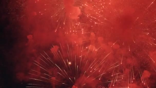 Vakantie, nacht kleurrijk vuurwerk — Stockvideo