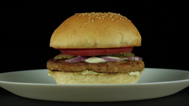 Hambúrguer americano suculento — Vídeo de Stock