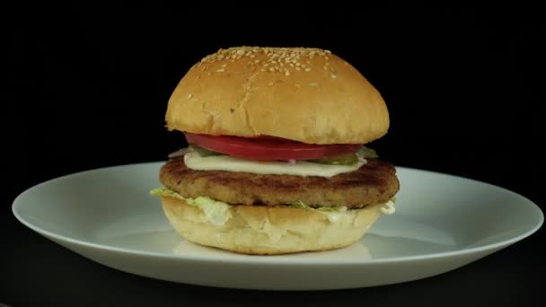 Šťavnaté americký hamburger — Stock video