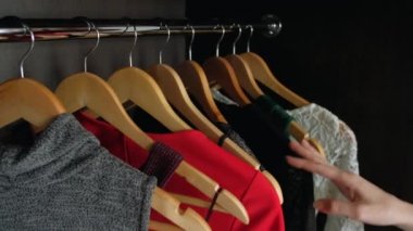 Akşam yemeği ya da parti için elbise seçen kadın eli..