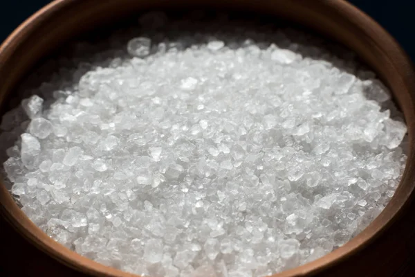 Crystals of white sea salt. Close up