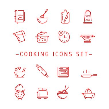 Pişirme simgeler. Anahat vektör simge yemek. Icons Set yemek