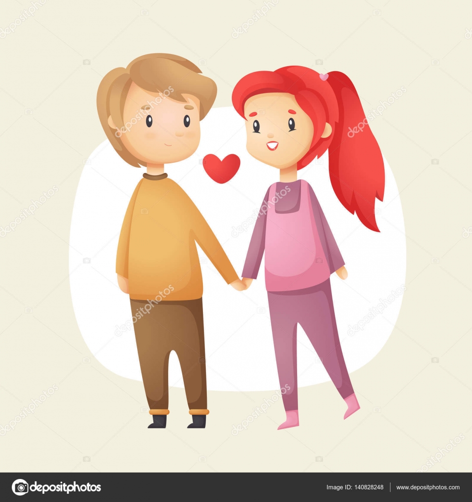 Cute love couple holding hands. Happy Valentine's day postcard. Vector ...