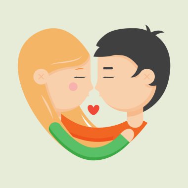 Çift düz şekilde seviyorum. Erkek ve kadın bir kalp şeklinde öpüşme. Sevgililer günü, aile ilişkileri, düğün etiketi