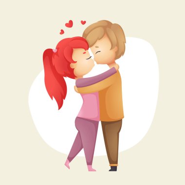 Şirin çift öpüşme. Mutlu Sevgililer günü kartpostal. Vektör karikatür çizim