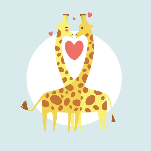 Sevimli zürafalar aşık. Mutlu Sevgililer günü kartpostal. Vektör çizim.