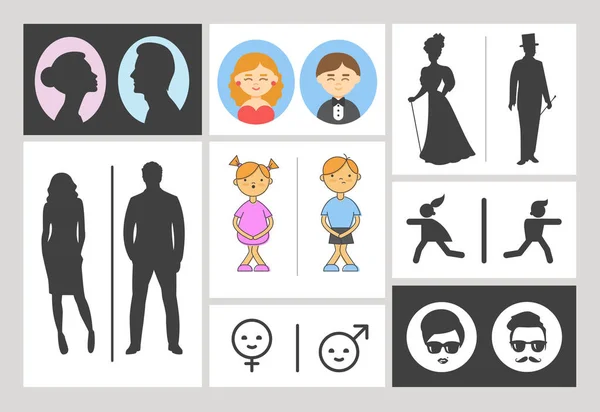 Tuvalet ve tuvalet işareti farklı tarzı. Yenilikçi, klasik, moda, çocuk, komik wc işareti