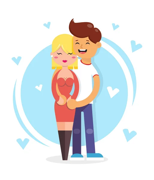 Couple in love. Man hugging the woman flat vector illustration — Stock Vector