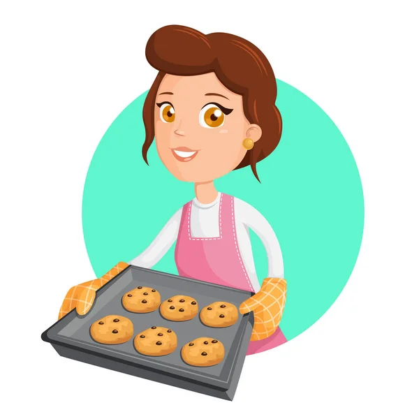 女の料理します。Cookie を持った少女のベクトル イラスト — ストックベクタ