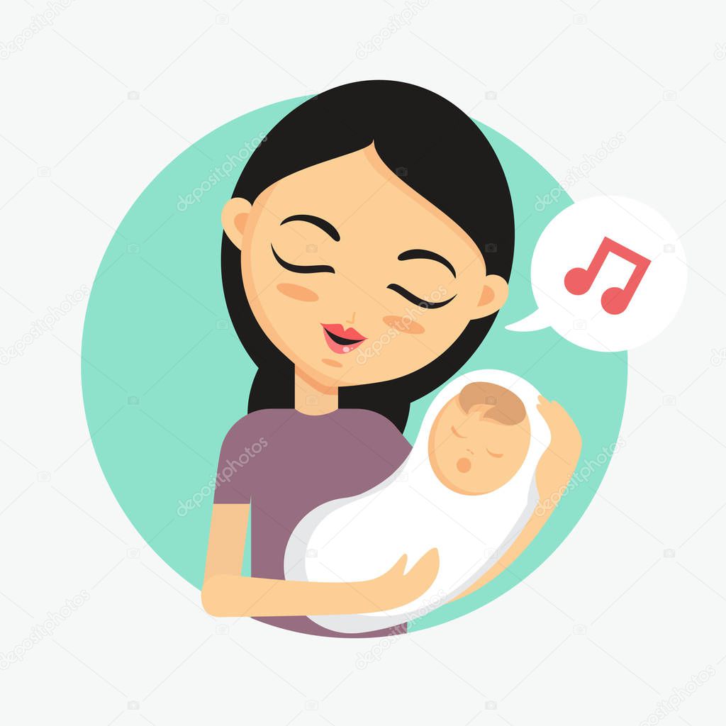 Mother holding her child and sings lullaby