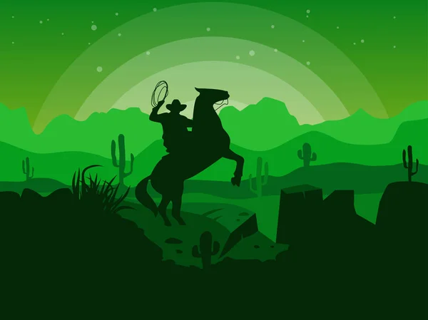 Paisaje salvaje del oeste con vaquero — Vector de stock