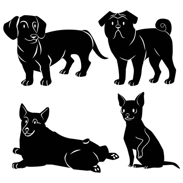 Набор чёрных симпатичных собак — стоковое фото