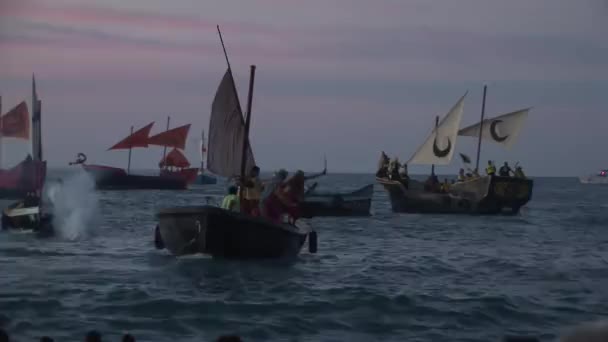 Piratas Que Saltan Mar Bajo Festival Los Moros Cristianos España — Vídeos de Stock