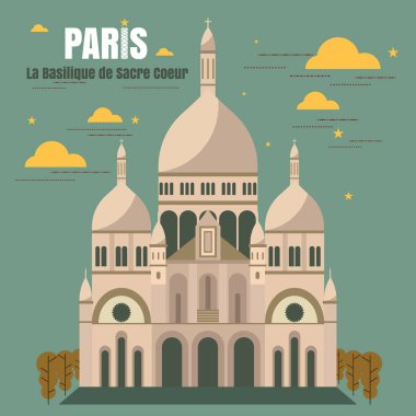 Paris'in önemli yerler. Stil düz, illüstrasyon vektör, çizgi film.