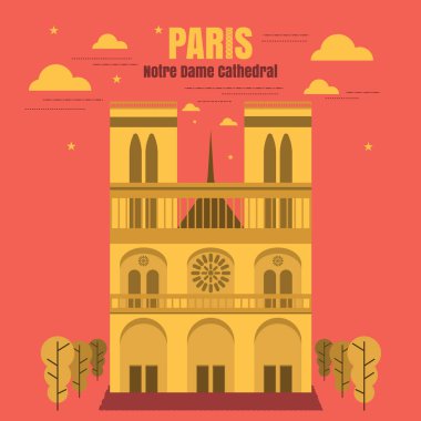 Paris'in önemli yerler. Stil düz, illüstrasyon vektör, çizgi film.