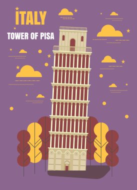 İtalya'nın önemli yerler. Stil düz, illüstrasyon vektör, çizgi film.