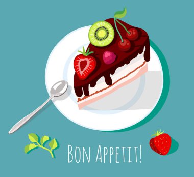 Pasta plaka üzerinde mavi arka plan üzerinde çilek ile. 