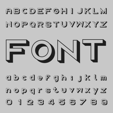 3D yazı tipi tasarım, gölge alfabe vektör, harfler ve sayılar