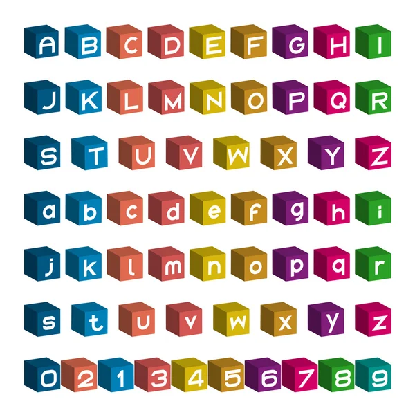 3D font design, Box alfabetet och antalet vektor — Stock vektor
