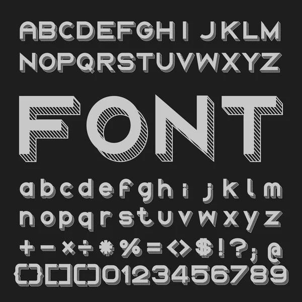 Grafische lettertype met schaduwen, alfabet en getallen Vector — Stockvector