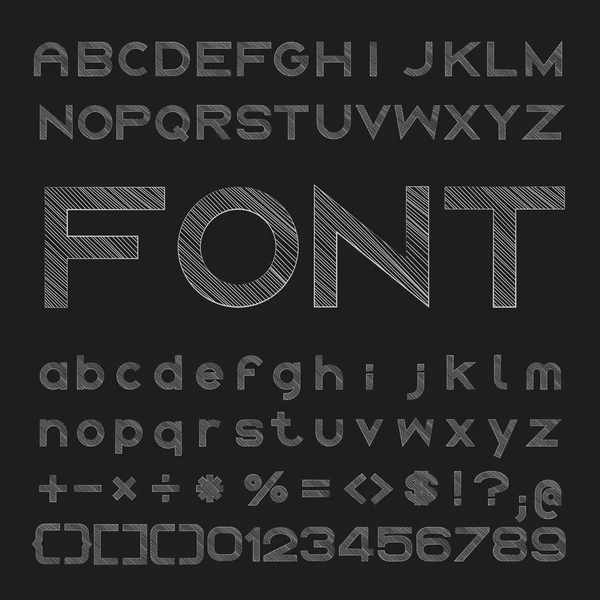 Getekende lettertype vector, alfabet en nummer design — Stockvector